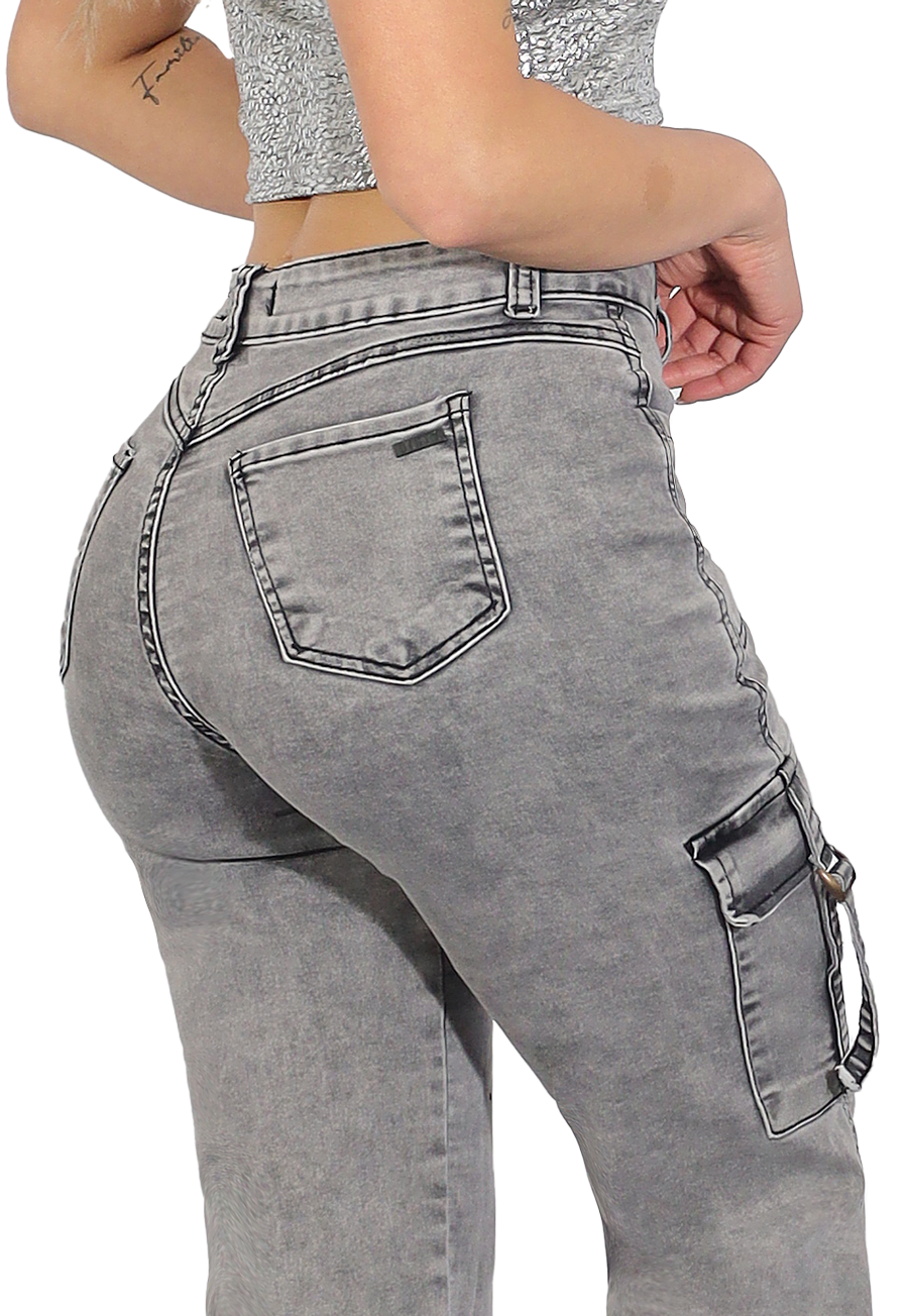 JEANS CARGO GRIS DAMA DIRTY JEANS-3