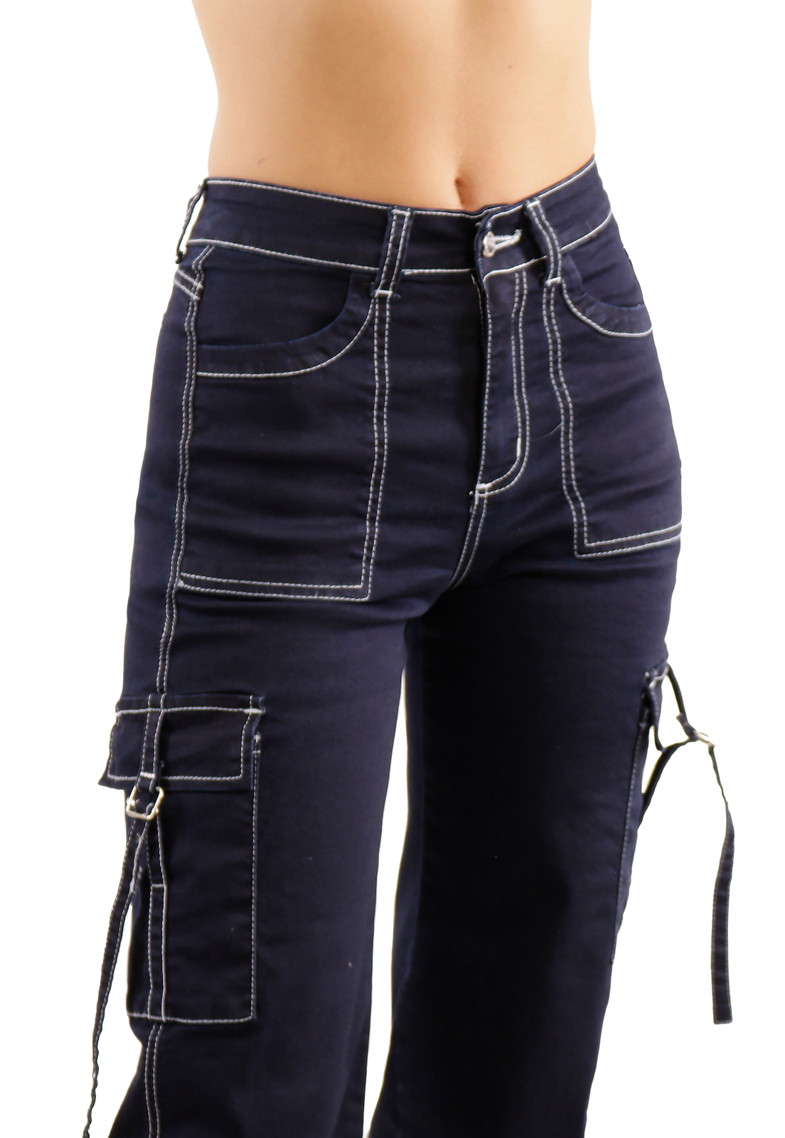 Jeans Cargo de bolsillos Azul Mujer-2