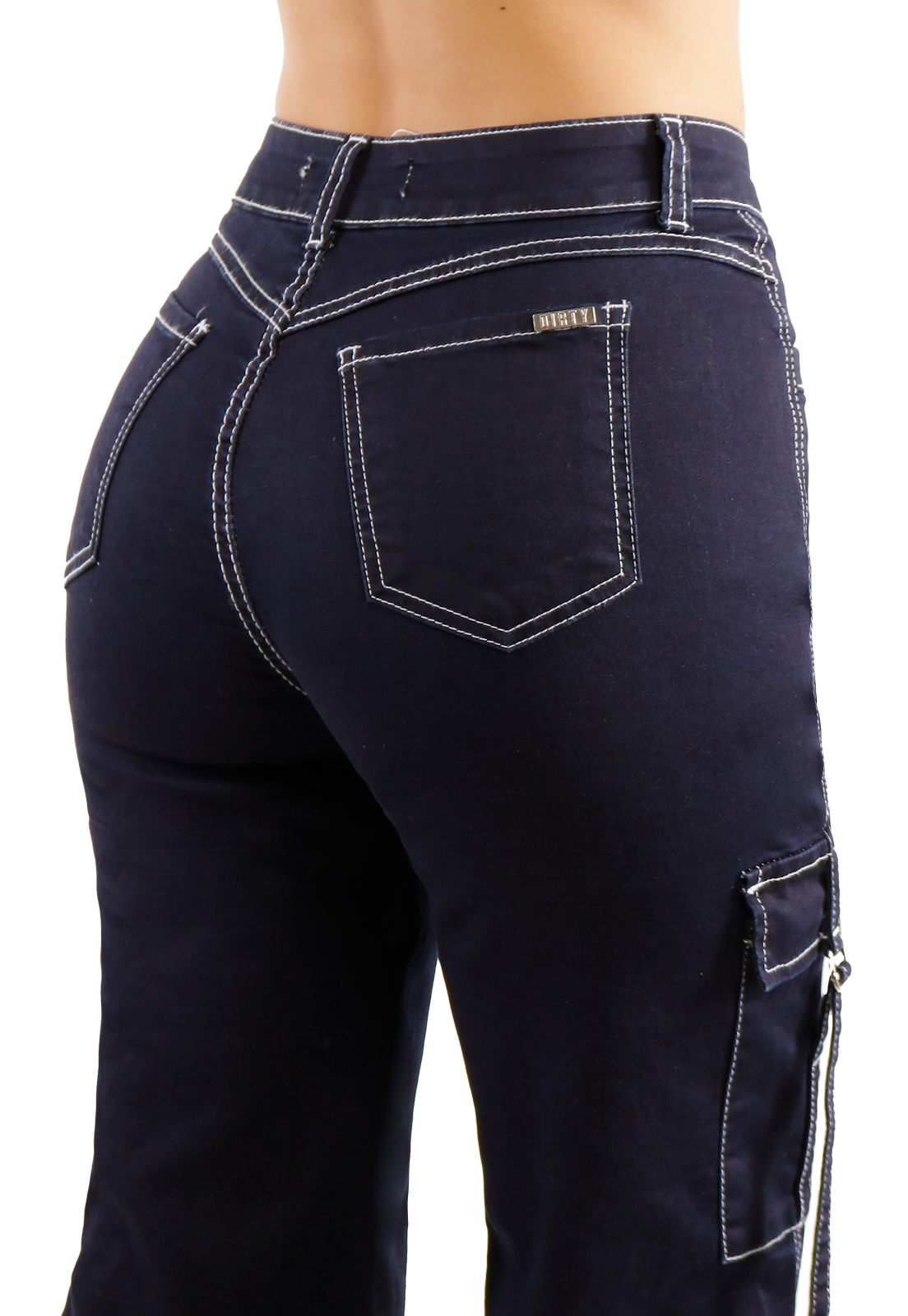 Jeans Cargo de bolsillos Azul Mujer-3