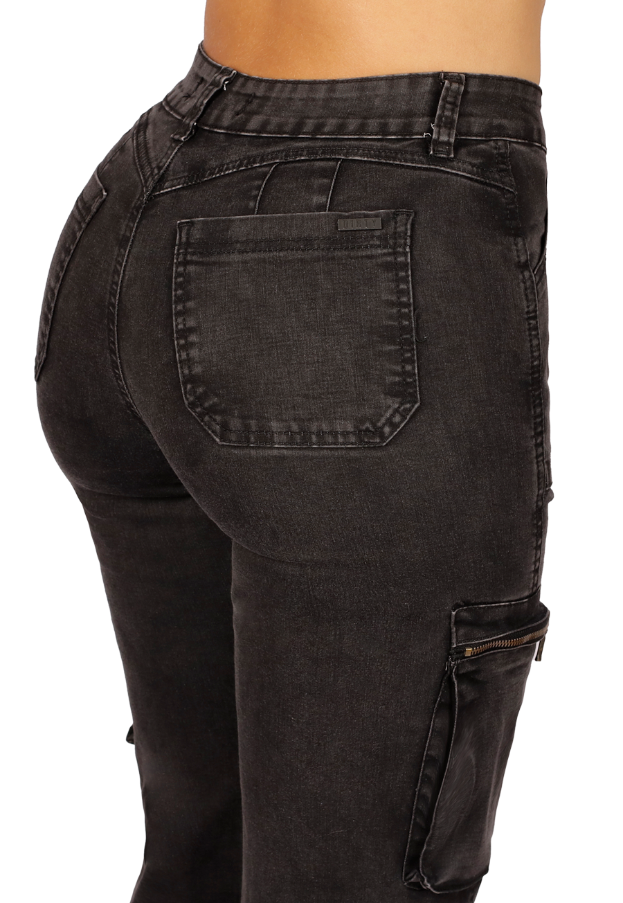 Jeans Cargo Negro Mujer-3
