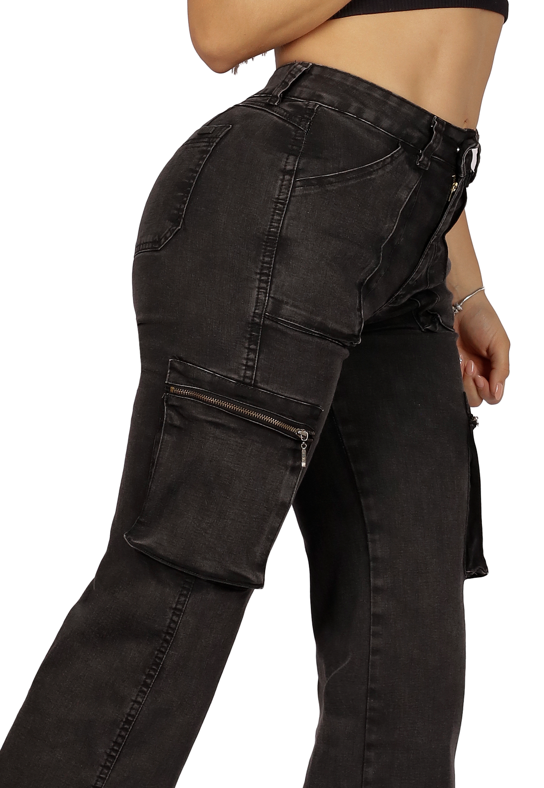 Jeans Cargo Negro Mujer-4
