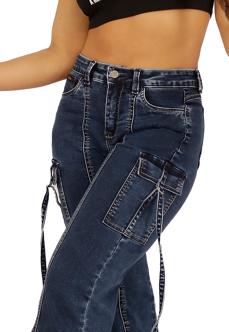 JEANS CARGO AZUL MUJER JE3709A-2