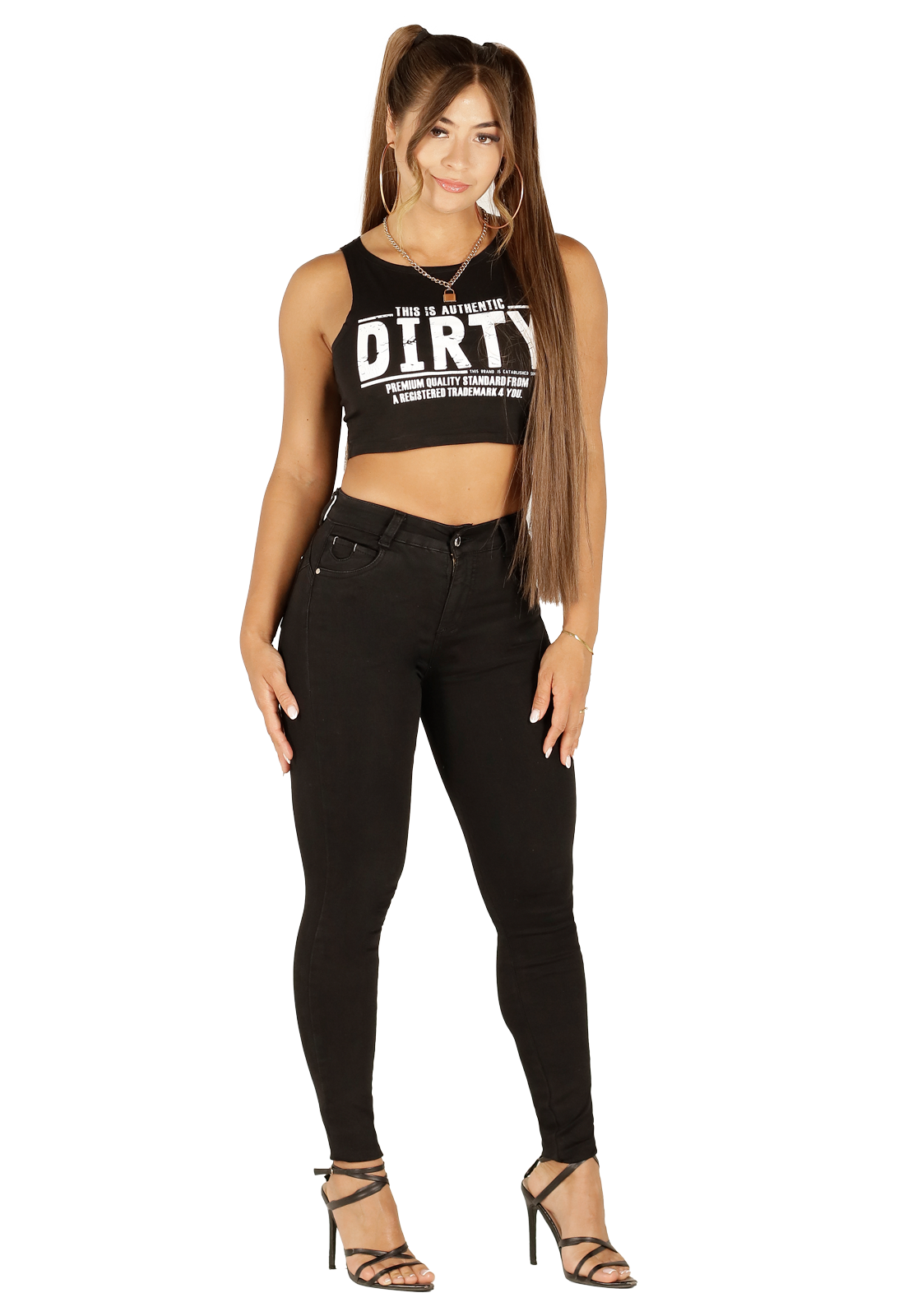 Jeans Skinny Negro Mujer-0