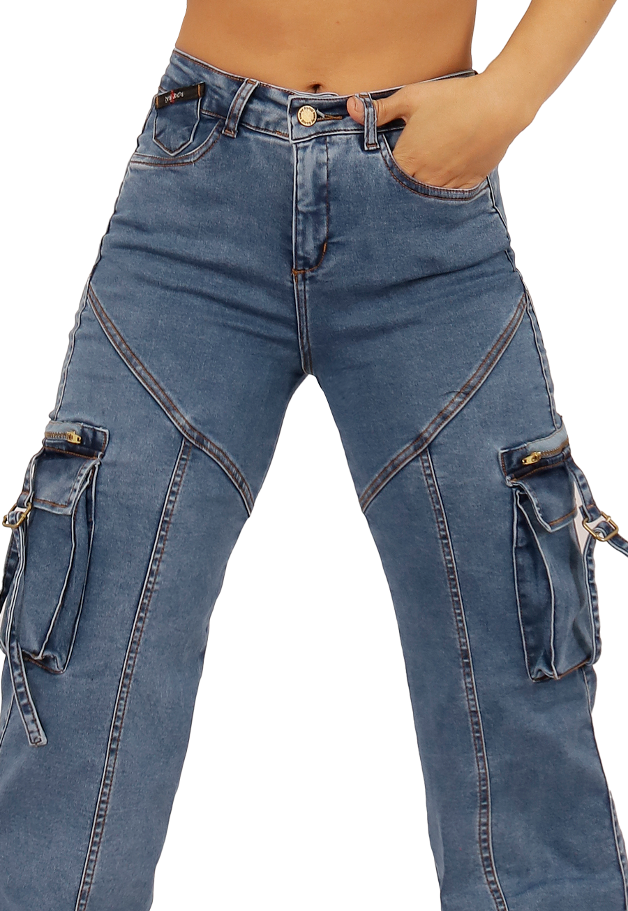 JEANS CARGO CELESTE MUJER JE3711C-2