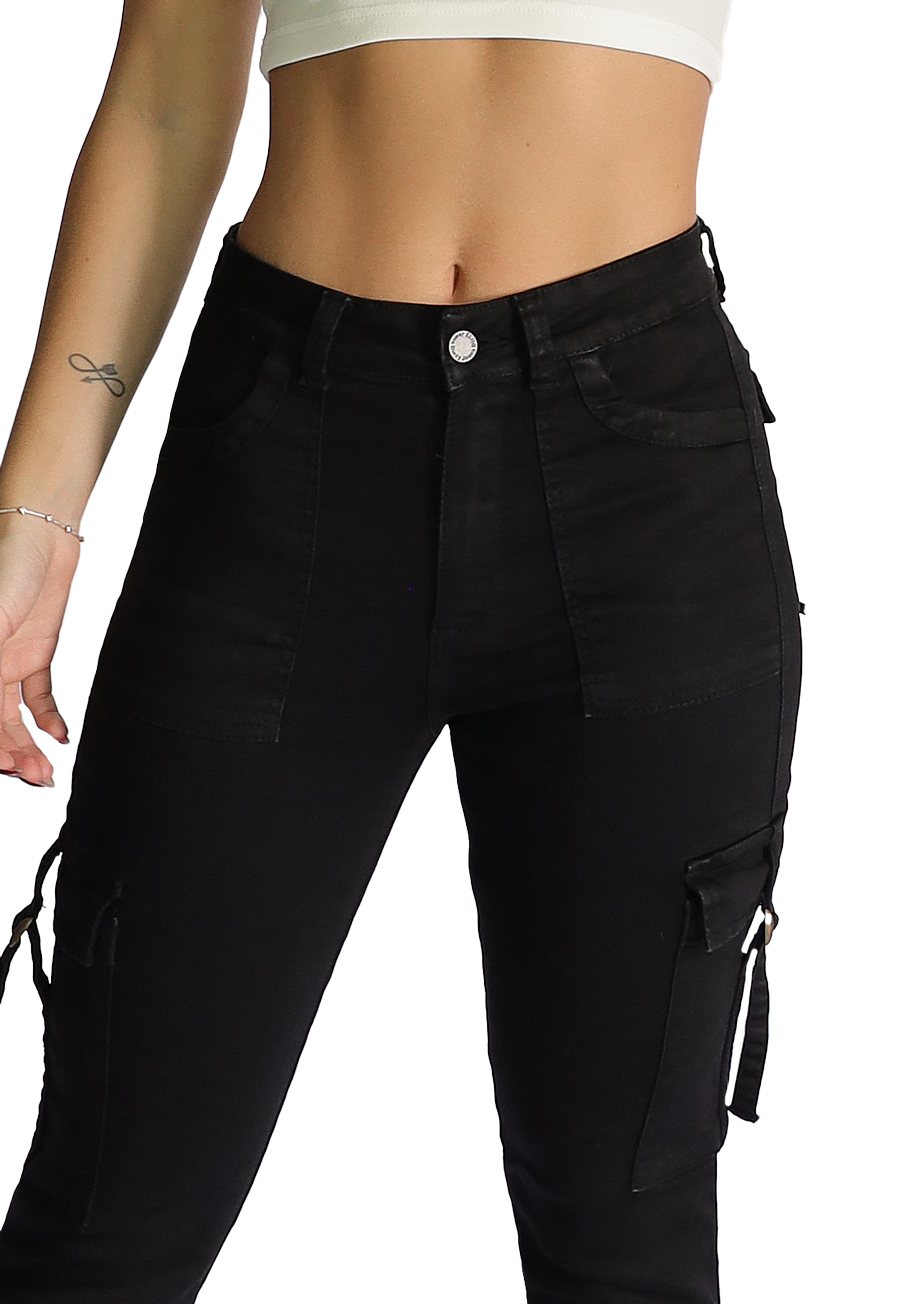 JEANS CARGO PITILLO NEGRO MUJER-2