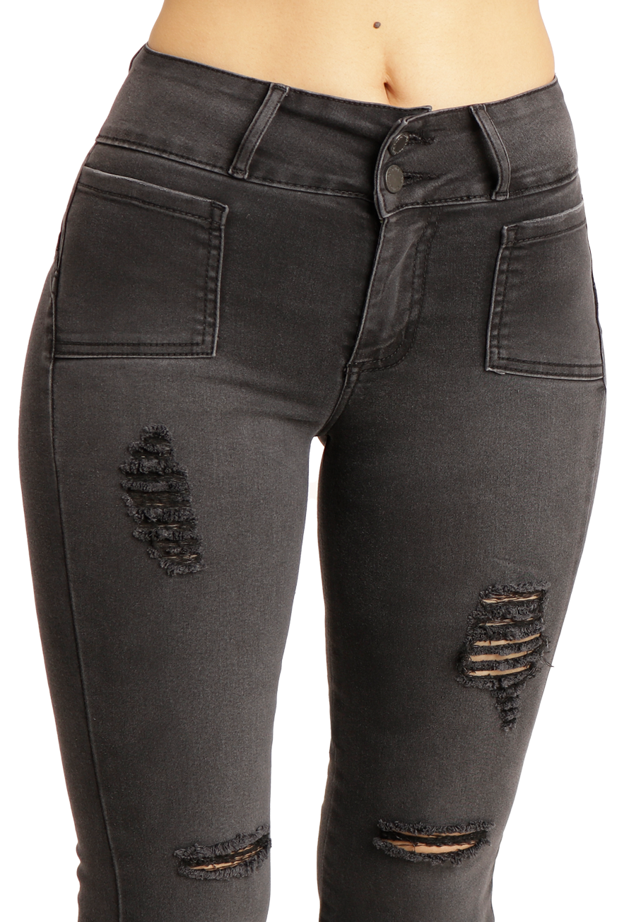 Jeans Flare de dos botones Negro Mujer-2