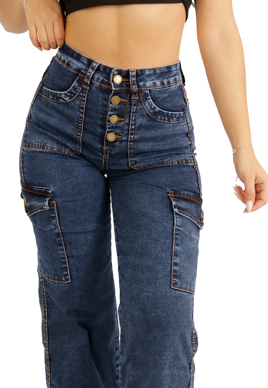 JEANS AZUL CARGO MUJER JE3678A-2