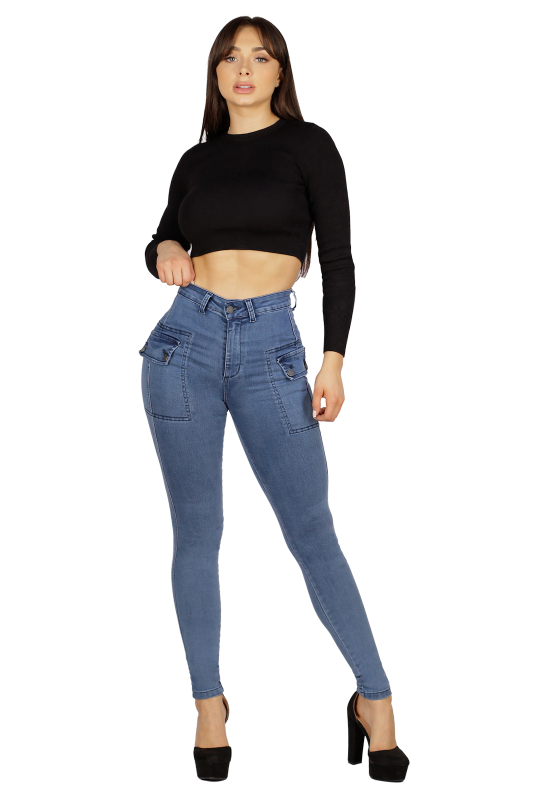 Jeans Celeste Pitillo Cargo Mujer-0