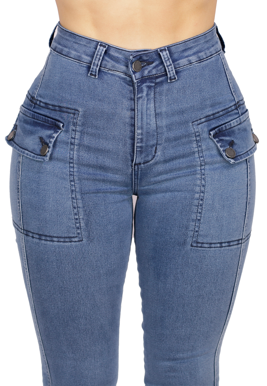 Jeans Celeste Pitillo Cargo Mujer-2