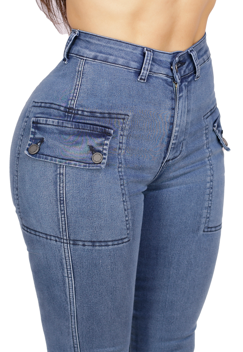 Jeans Celeste Pitillo Cargo Mujer-4