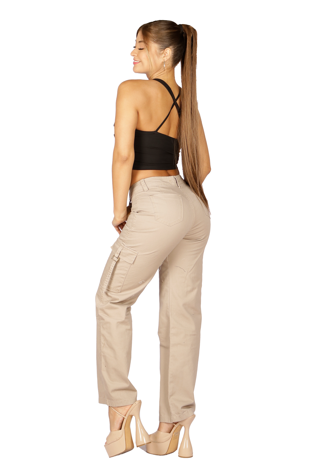 Jeans Cargo Beige Mujer-1