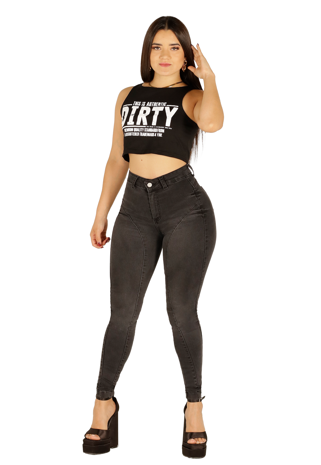 Jeans Skinny Gris Medio Mujer Dirty-0