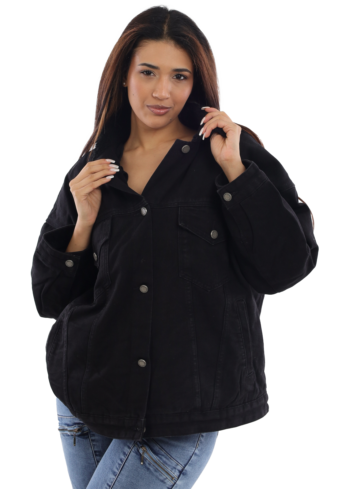 CHAQUETA MUJER ECO CUERO Y CHIPORRO CH3602N-0