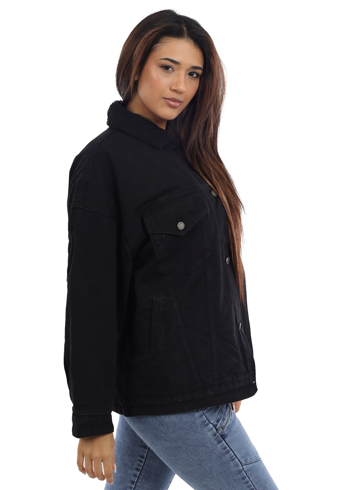 CHAQUETA MUJER ECO CUERO Y CHIPORRO CH3602N-2