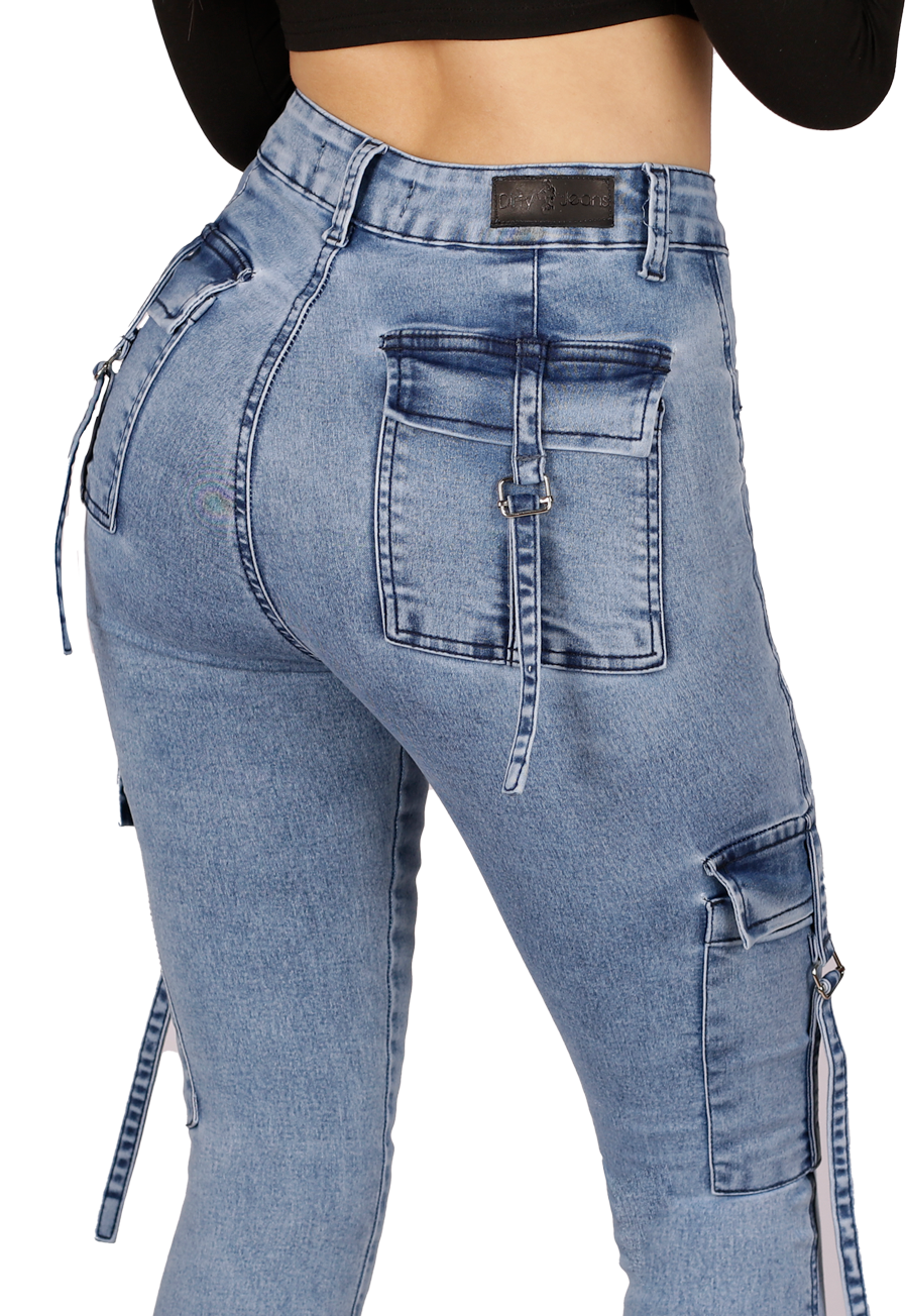Jeans Cargo Pitillo Celeste Mujer-2