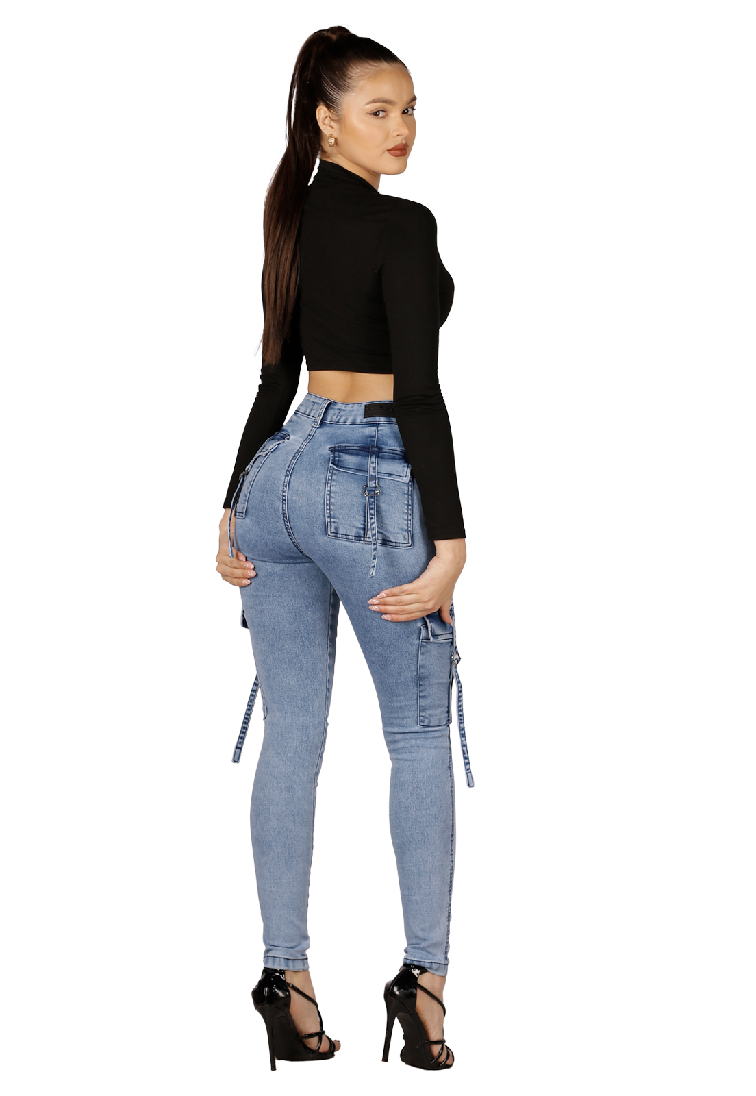 Jeans Cargo Pitillo Celeste Mujer-0