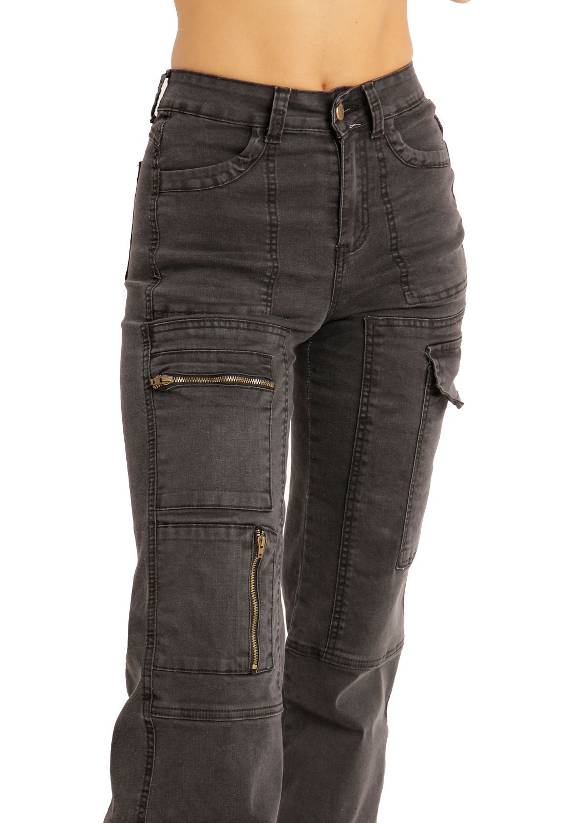 Jeans Cargo con bolsillo con cierre Gris Mujer JE3646G-2