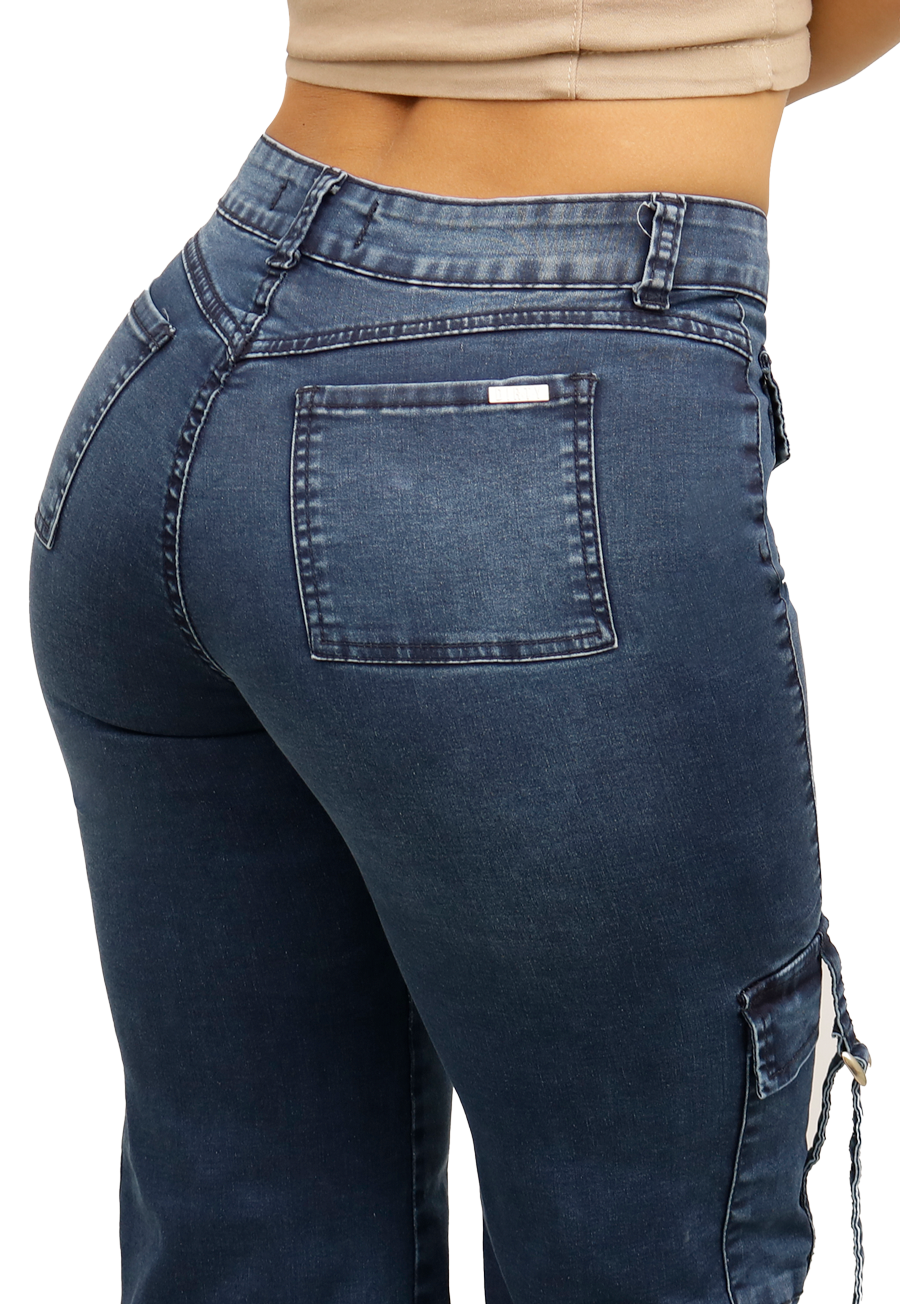 JEANS CARGO RECTO AZUL MUJER JE3743A-3