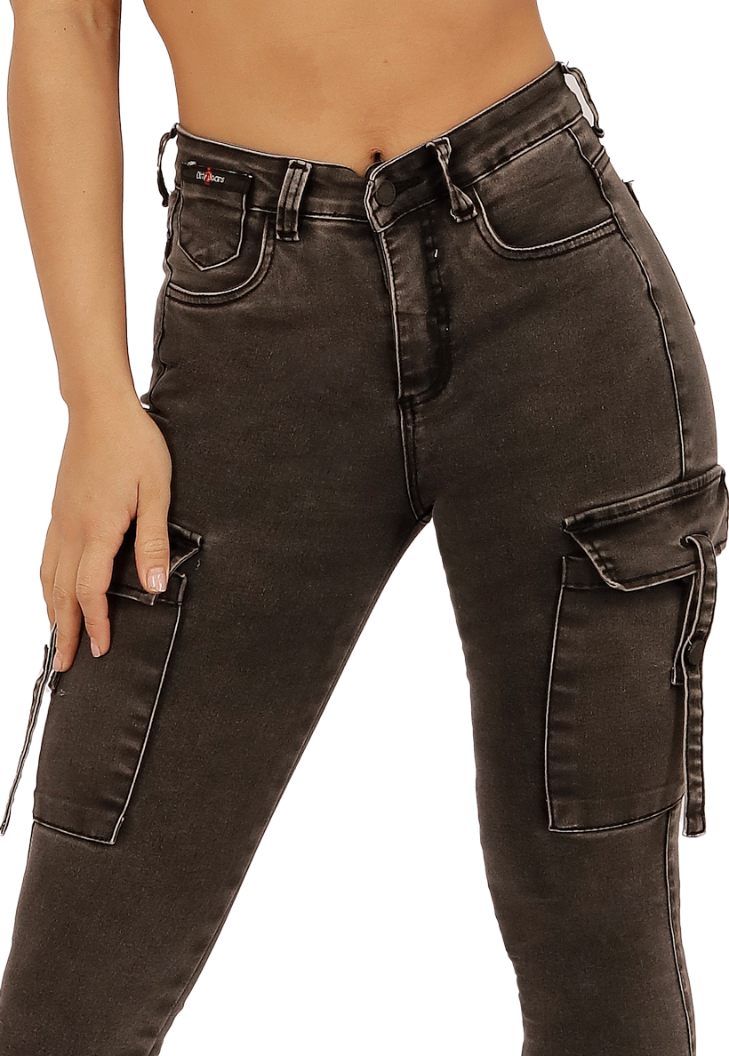 JEANS CARGO PITILLO NEGRO MUJER JE3701N-2
