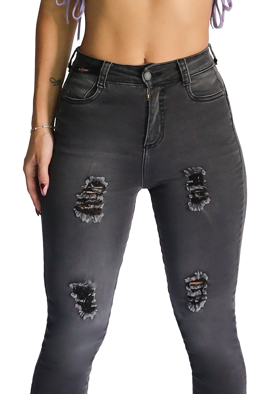 Jeans Pitillo Gris Mujer Dirty -2