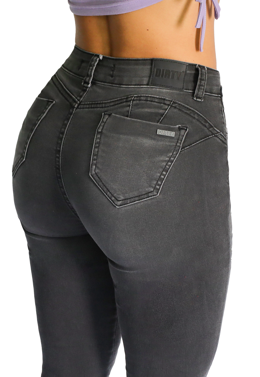Jeans Pitillo Gris Mujer Dirty -3