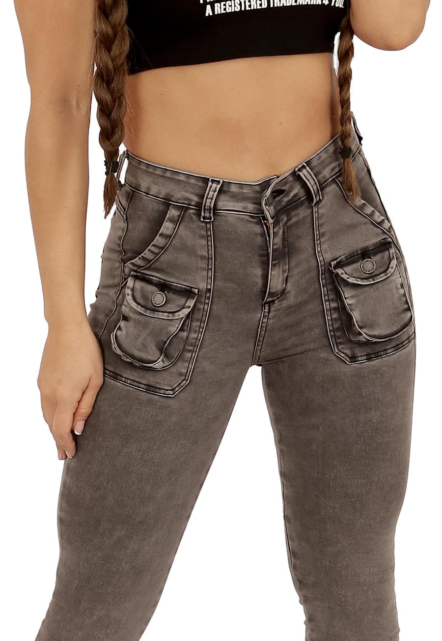 JEANS CARGO PITILLO GRIS  MUJER JE3710G-2