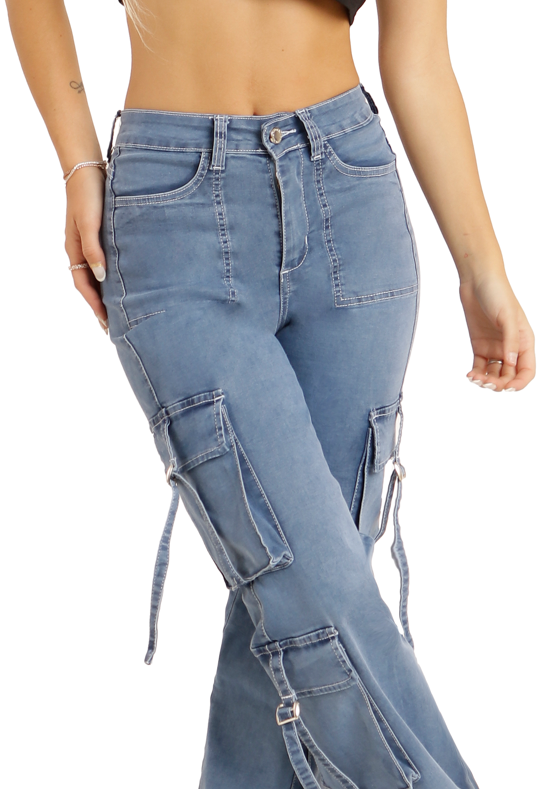Jeans Cargo Celeste Mujer Dirty-2