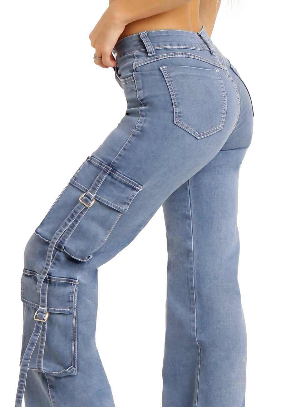 Jeans Cargo Celeste Mujer Dirty-3