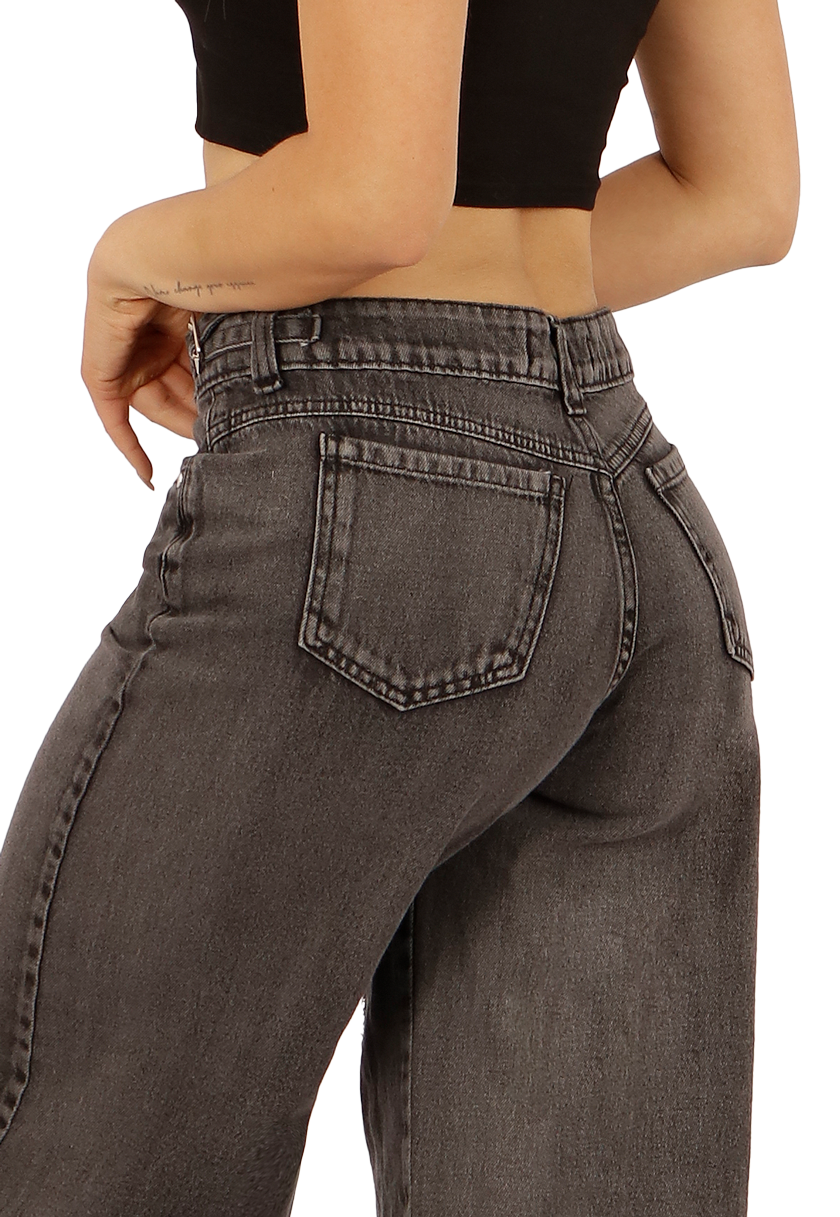 JEANS ANCHO GRIS CON UNA ESTRELLA MUJER JE3723G-3
