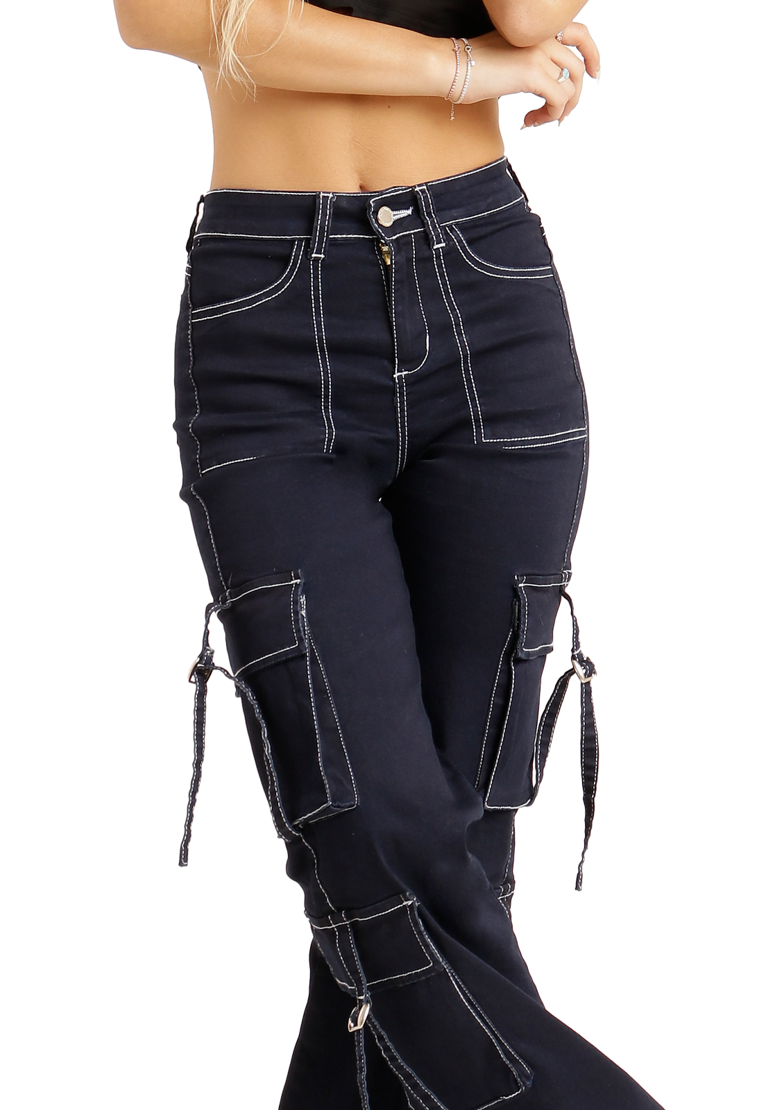 Jeans Cargo de doble bolsillo Azul Mujer-2