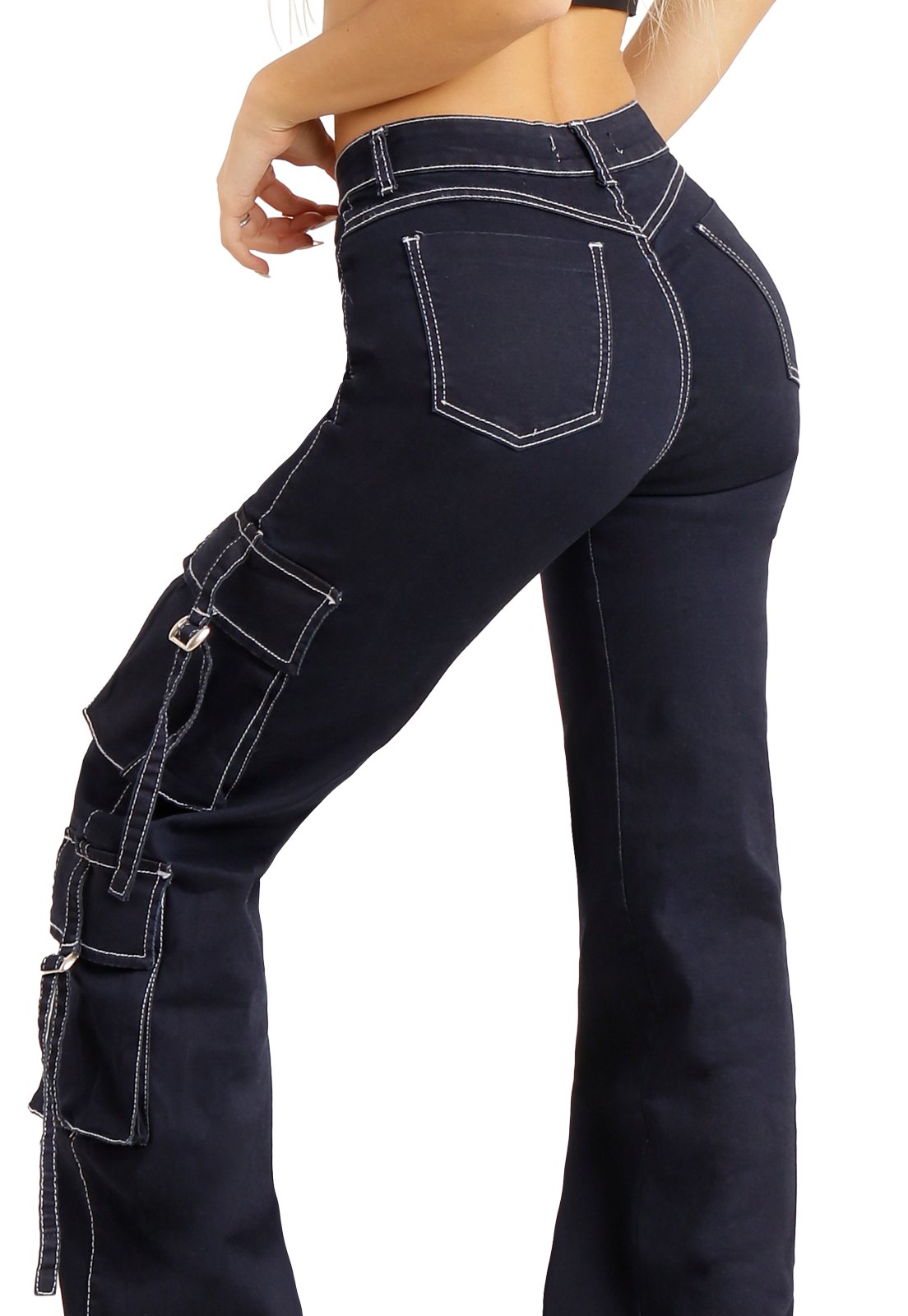 Jeans Cargo de doble bolsillo Azul Mujer-3