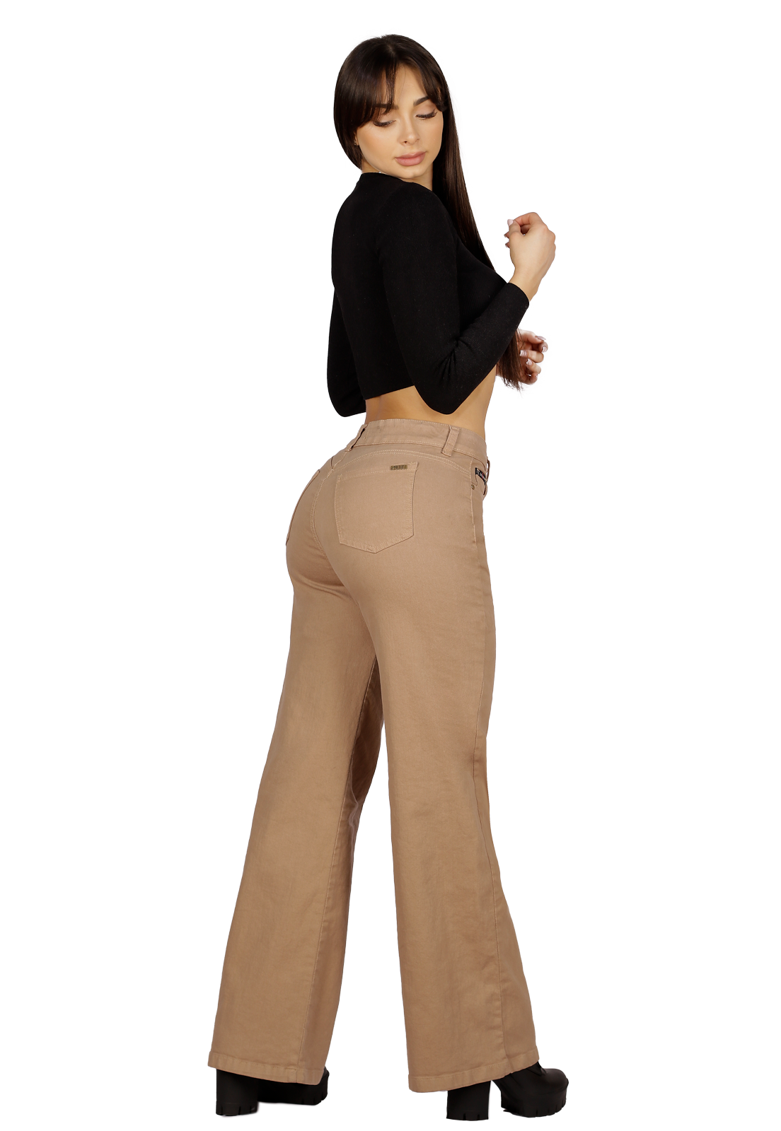 Jeans Flare Beige Mujer-1
