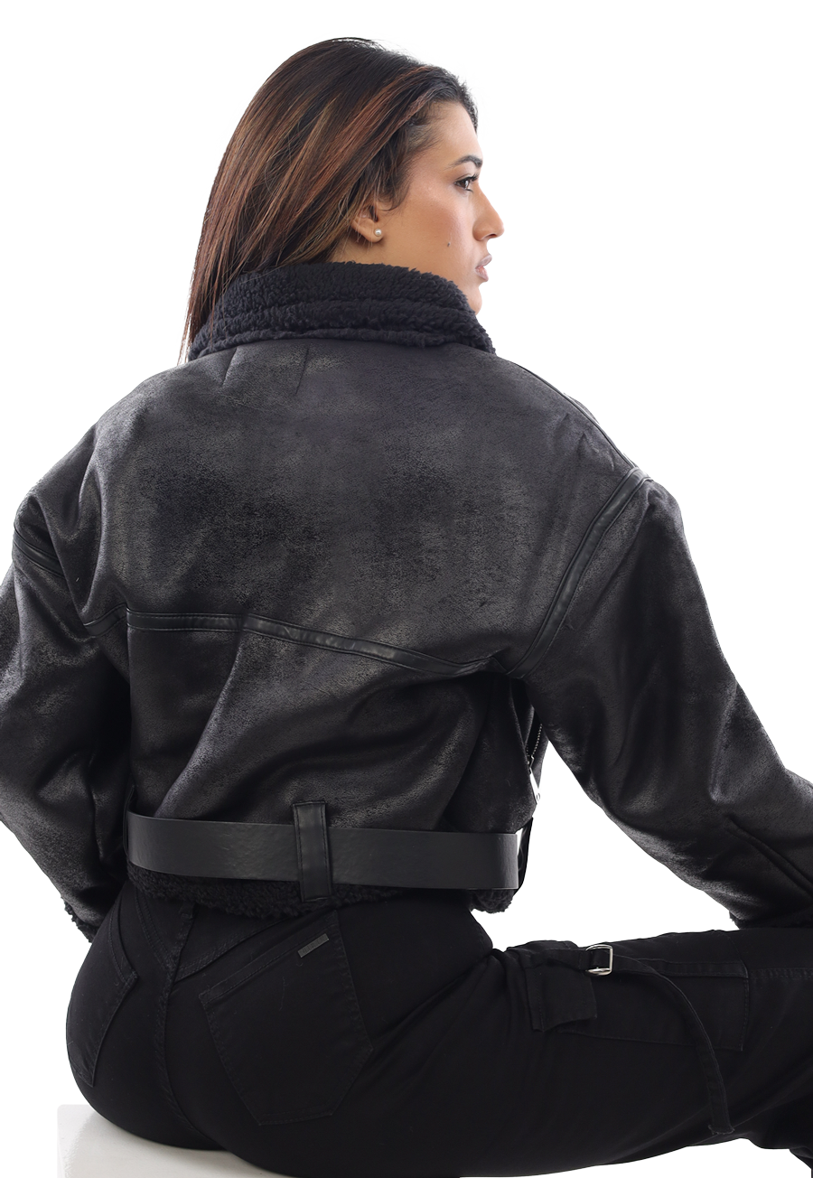 CHAQUETA MUJER ECO CUERO Y CHIPORRO CH3605N-1