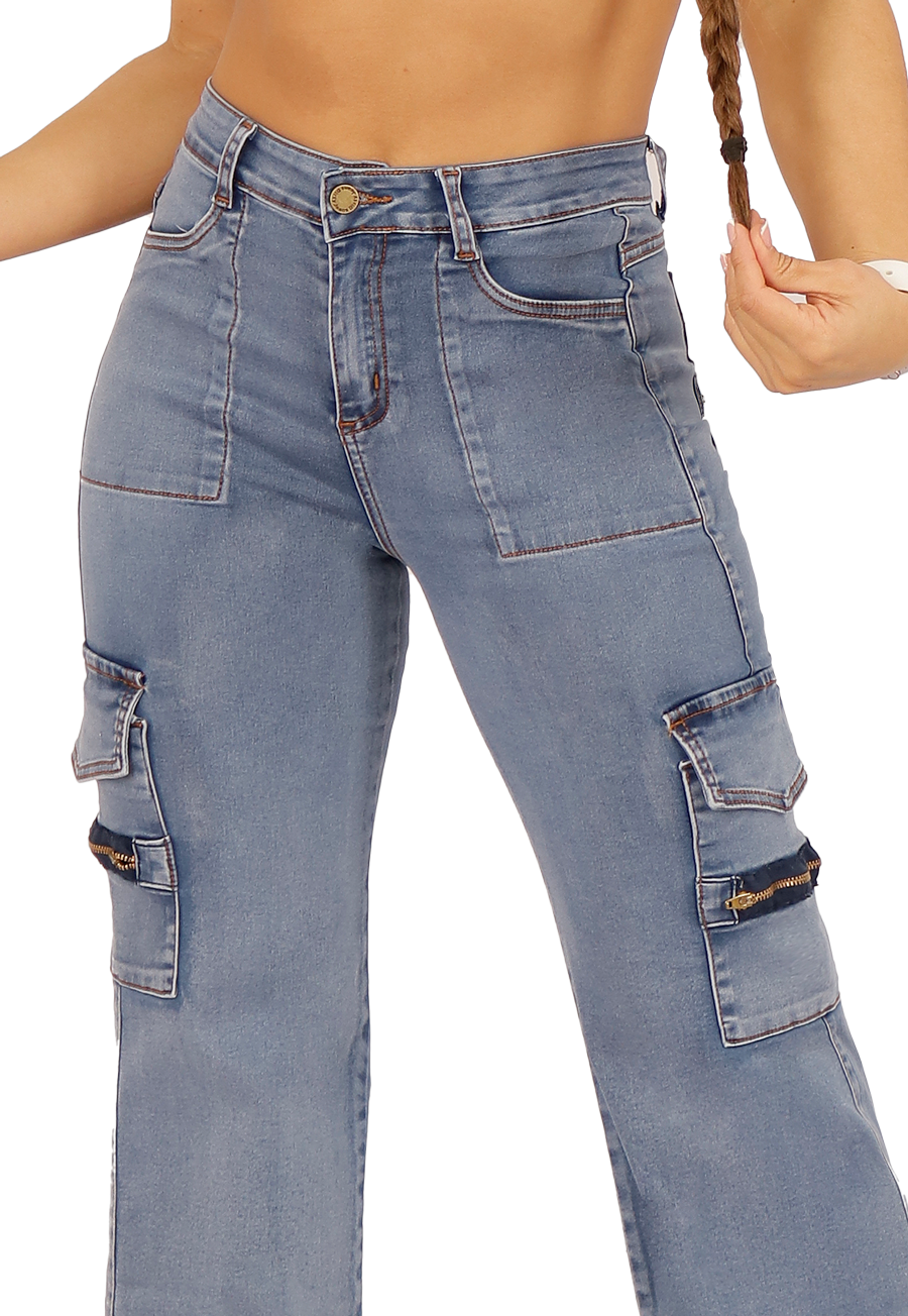 JEANS CARGO CELESTE MUJER JE3705C-2