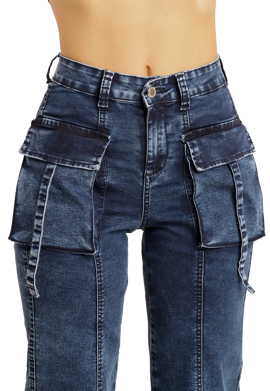 Jeans  Cargo Azul Mujer  Dirty-3