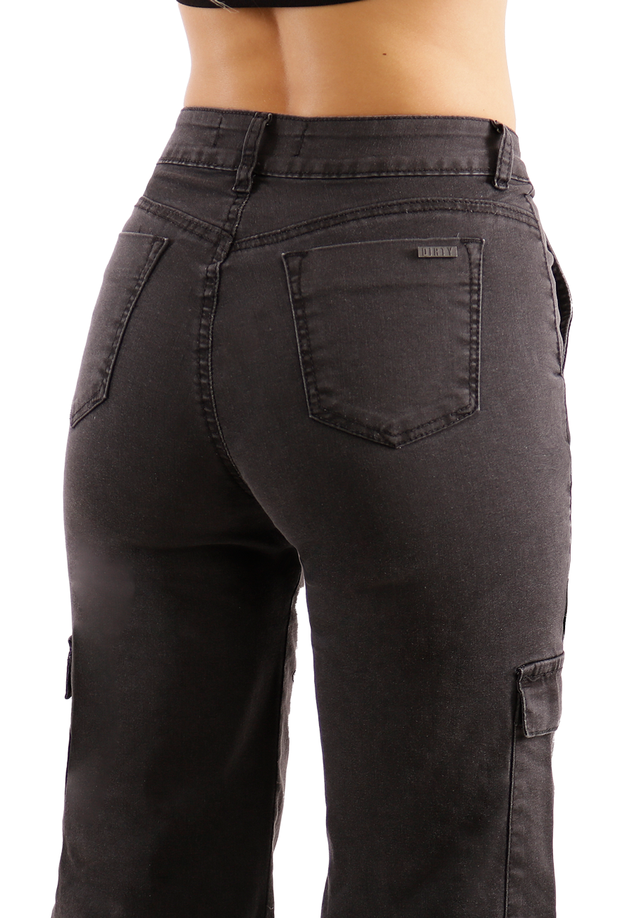 Jeans Cargo de bolsillos Gris Mujer-2