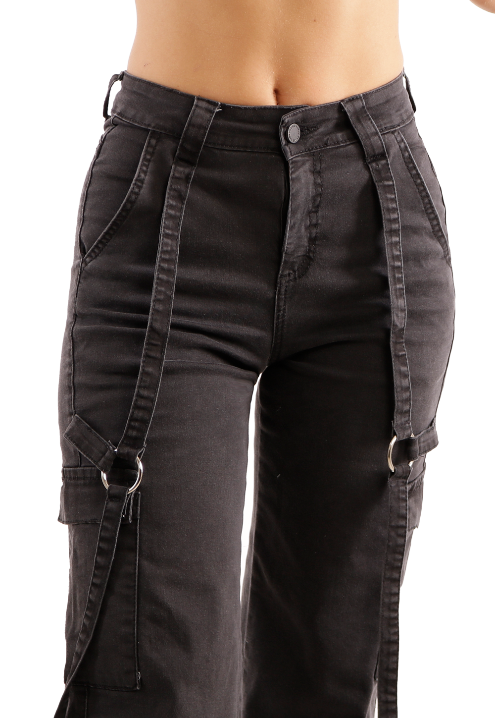 Jeans Cargo de bolsillos Gris Mujer-3