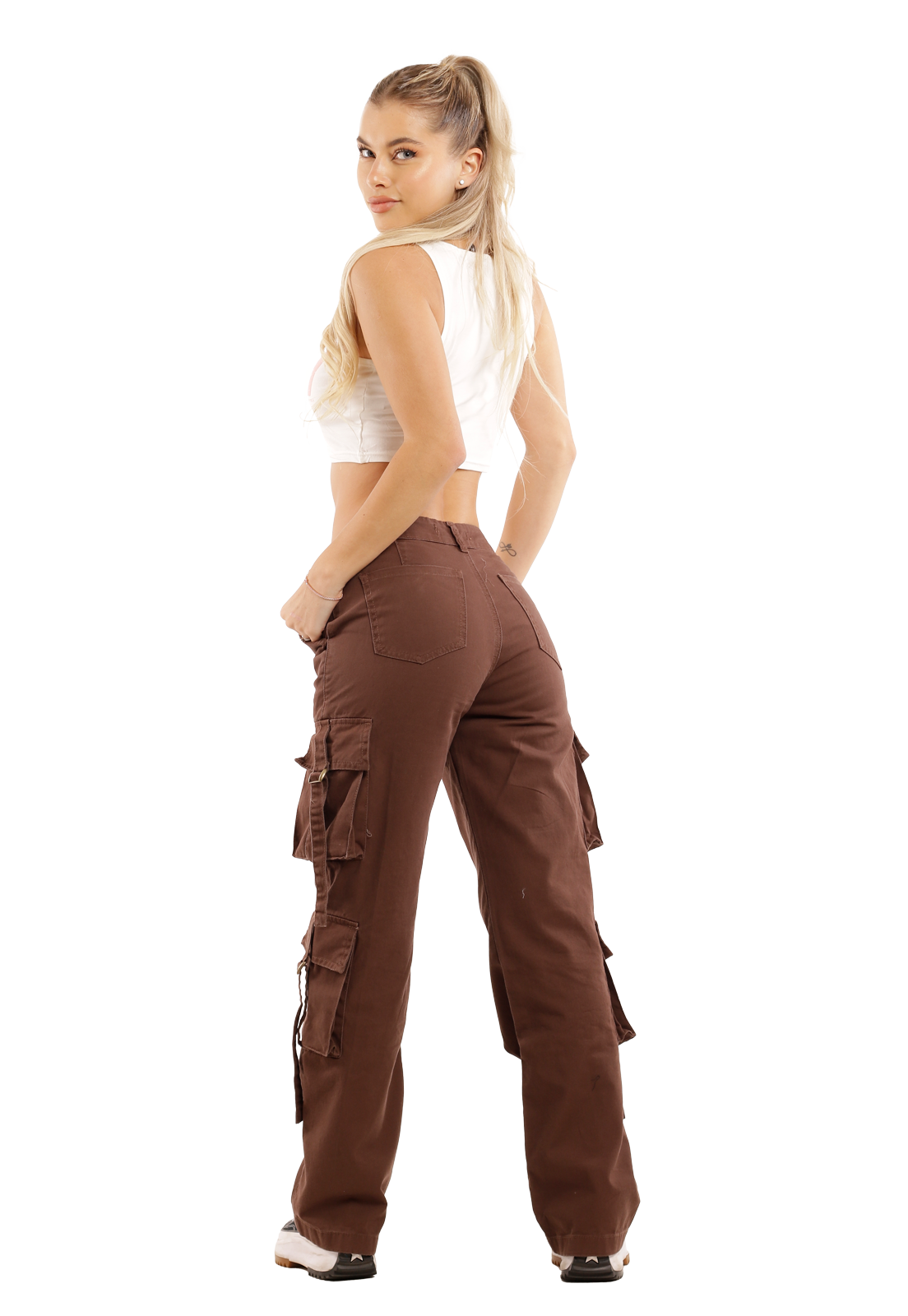 Jeans Gabardina Cargo  Café Mujer -1