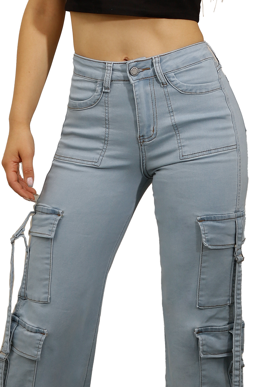 JEANS CARGO CELESTE MUJER JE3278C/4B-2