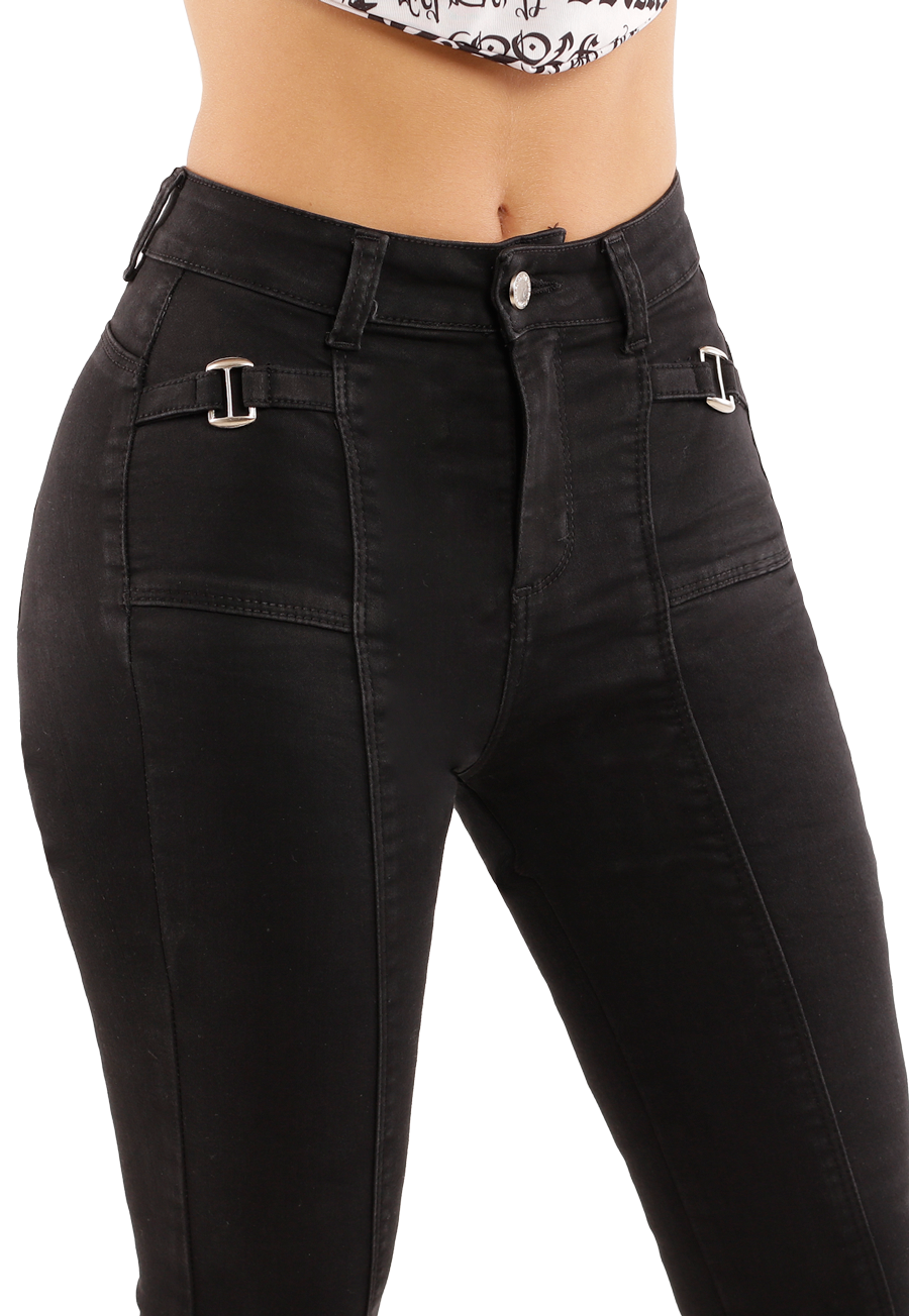 Jeans Flare con hebillas Negro Mujer Dirty-2