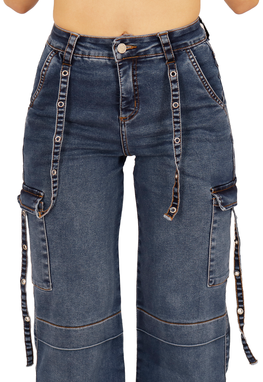 JEANS CARGO AZUL  MUJER JE3702A-2