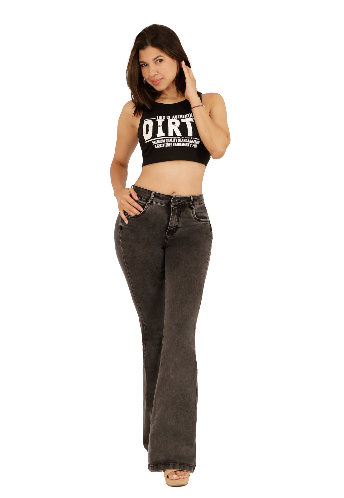 Jeans Flare Gris Mujer Dirty Jeans-0