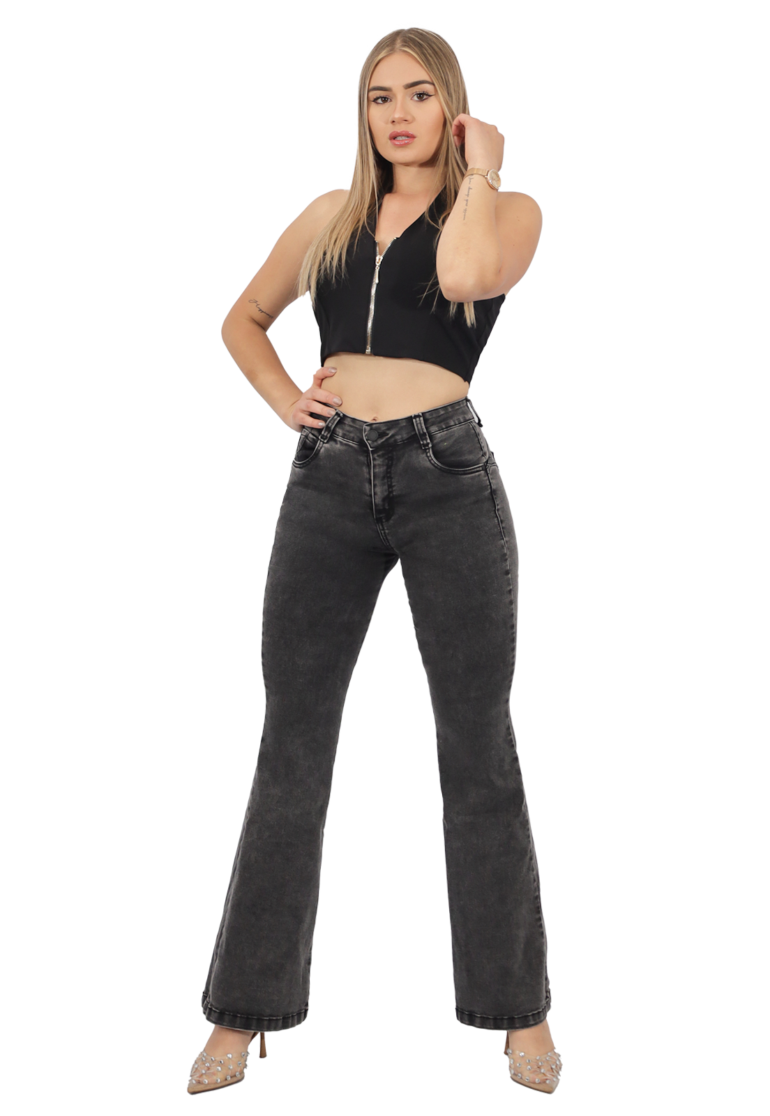 Jeans Flare Gris Mujer Dirty Jeans-0