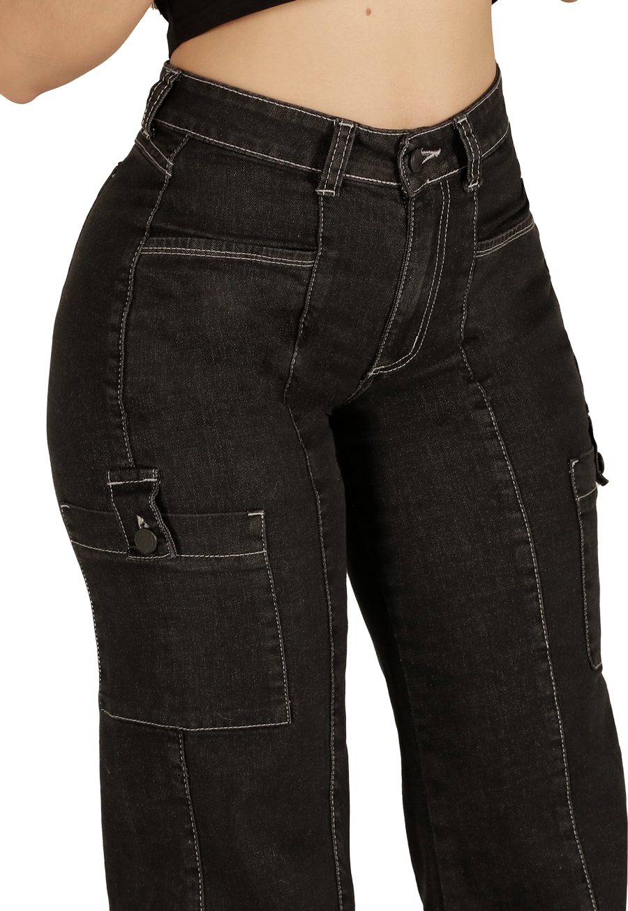 Jeans Mujer Negro Cargo JE3537N-2