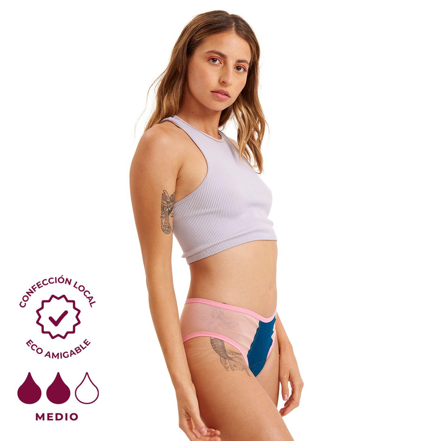 Calzón Menstrual Bikini Tiro Medio Flujo Medio Color Azul-1