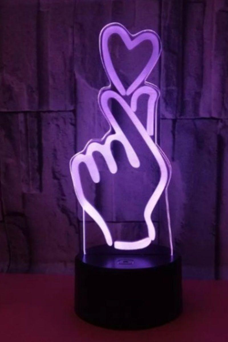 Lámpara Ilusión 3D Mano Corazón 7 Colores-2