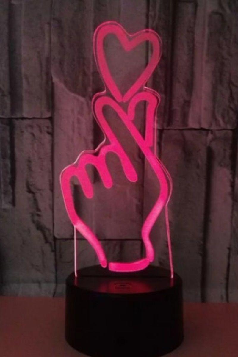 Lámpara Ilusión 3D Mano Corazón 7 Colores-3
