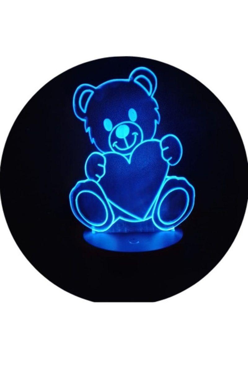 Lámpara Ilusión 3D Oso y Corazón 7 Colores-2