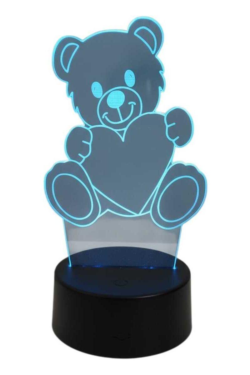 Lámpara Ilusión 3D Oso y Corazón 7 Colores-2