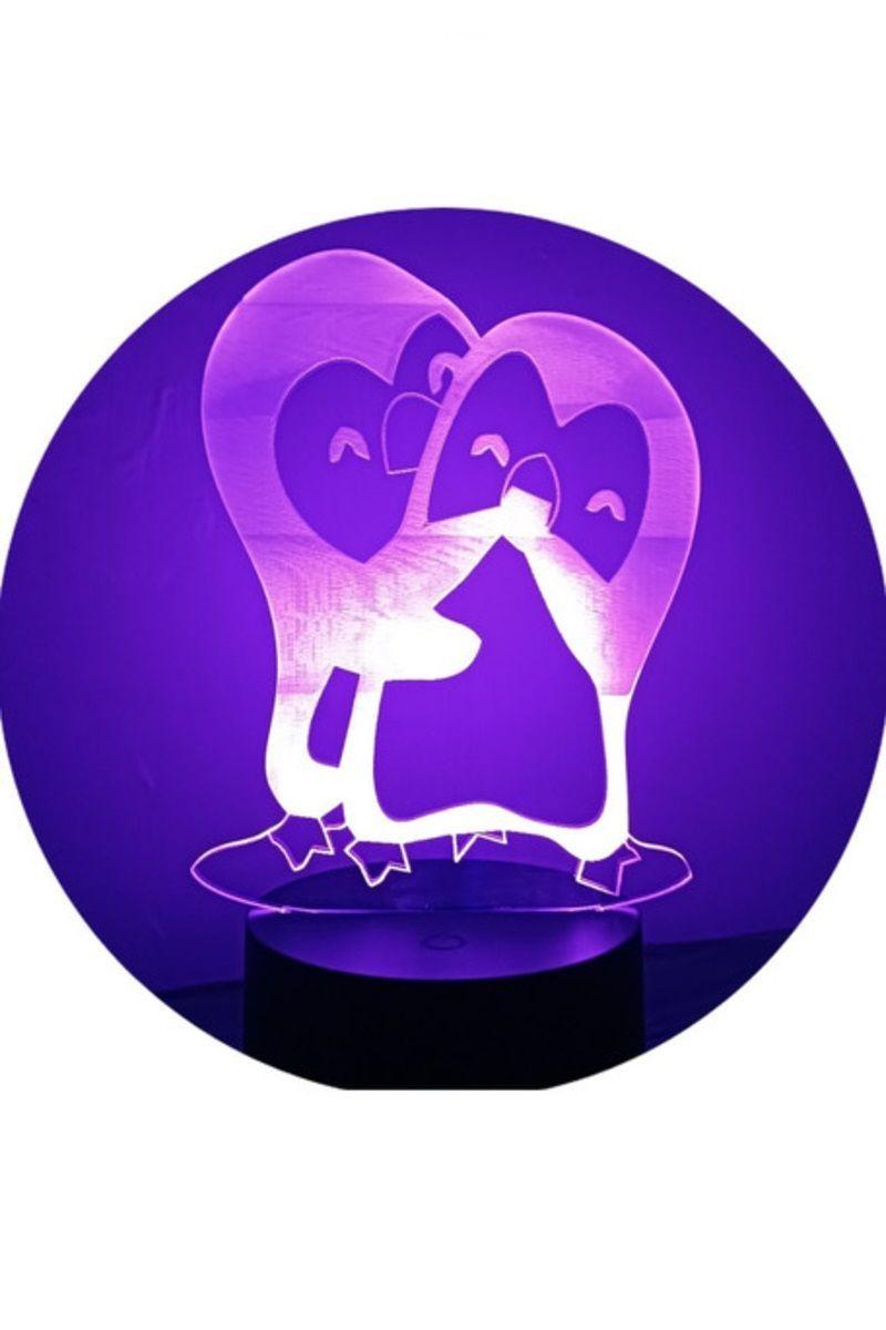 Lámpara Ilusión 3D Pingüinos Amor 7 Colores-3